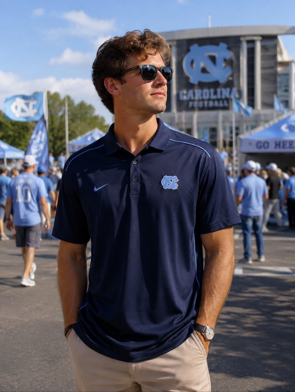 Nike Dri-Fit UNC Tar Heels Polo Men's XL Navy Carolina Blue Piping